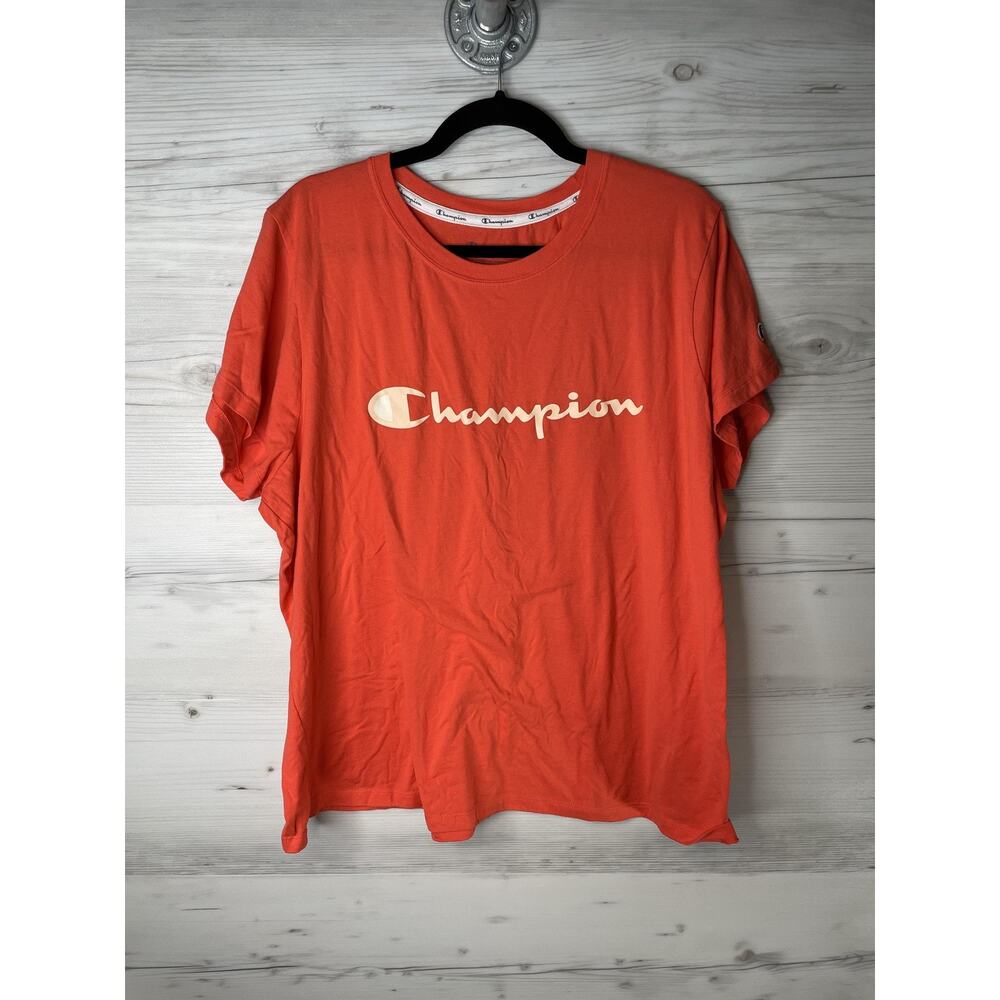 Champion Shirt Womens 3X Orange Spell Out Logo‎ Short Sleeve Tee Athletic Casual
